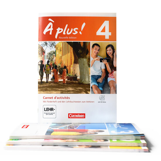 Mehrere Cover der Arbeitsheftreihe »À plus!«, Cornelsen Verlag