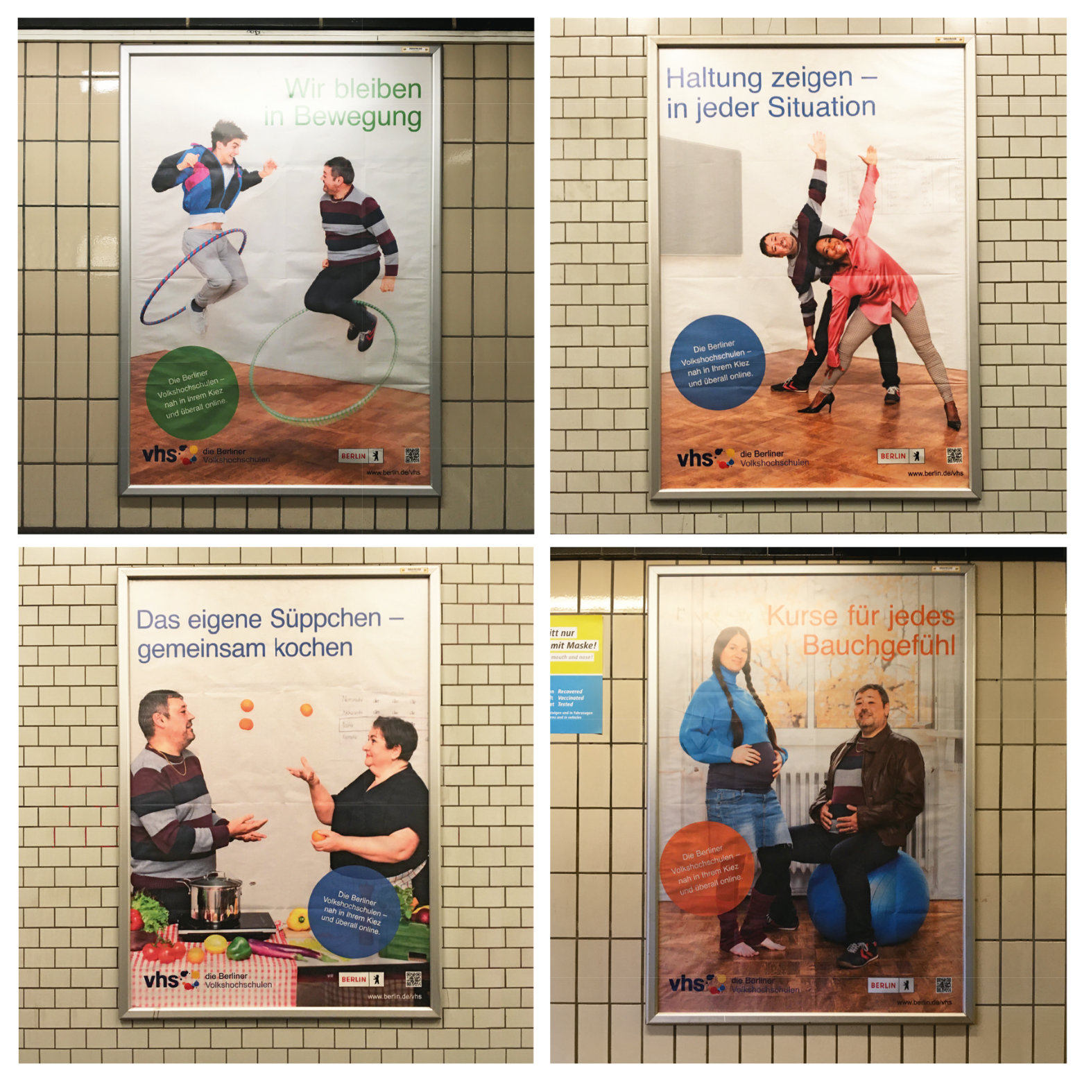Bauchgefühl, vier Plakate für die Berliner Volkshochschulen in der U-Bahn, Fotografie Barbara Dietl