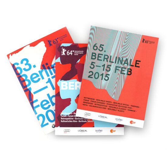 Drei Katalog-Cover der Berlinale 2013–2015