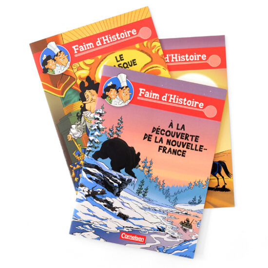 Drei Cover der Comicreihe Faim d’Histoire, Cornelsen Verlag