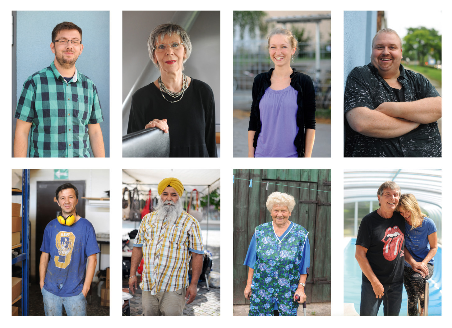 Porträts verschiedener Menschen, Fotos aus der Kampagne der Heinrich-Böll-Stiftung Brandenburg; Fotografie Barbara Dietl